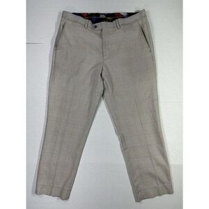 Cavani Men's Dress Pants 36R Gray Check Slim Fit Trousers EU 52R Polyester Blend